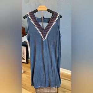 POL Blue Sleeveless Dress with Embroidered V-Neck NWOT